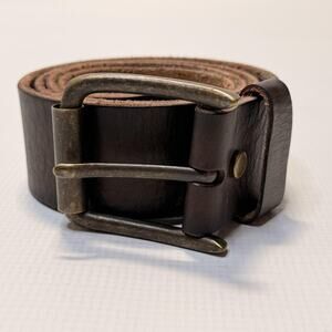 Will Leather Goods Belt Mens 36 Dark Brown Studded Leather Antique Brass Buckle